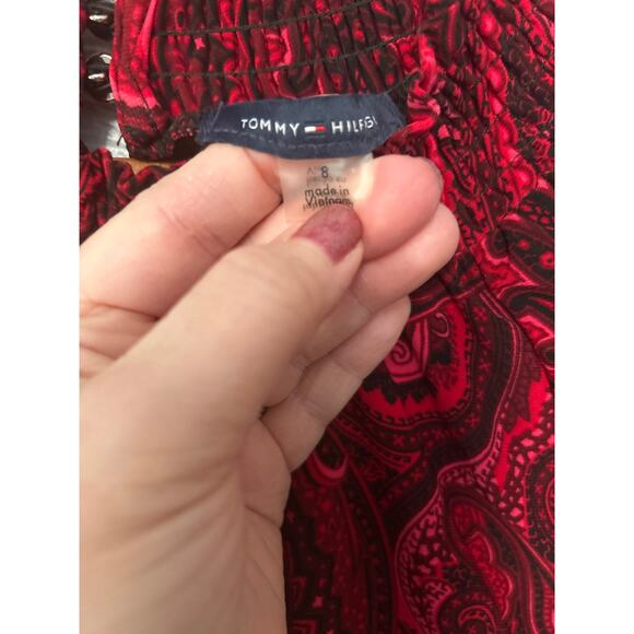 Tommy Hilfiger Red Black Paisley Long Sleeve Keyhole Back Shift Dress Size 8 - Picture 5 of 10